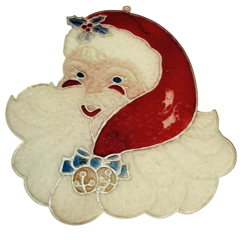Vtg Giftco Inc. Plastic Santa Claus Face Window Suncatcher Hanging Holiday Decor